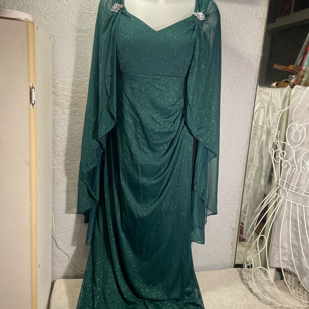 R&M Richards Sparkling Teal Long Sleeve Gown